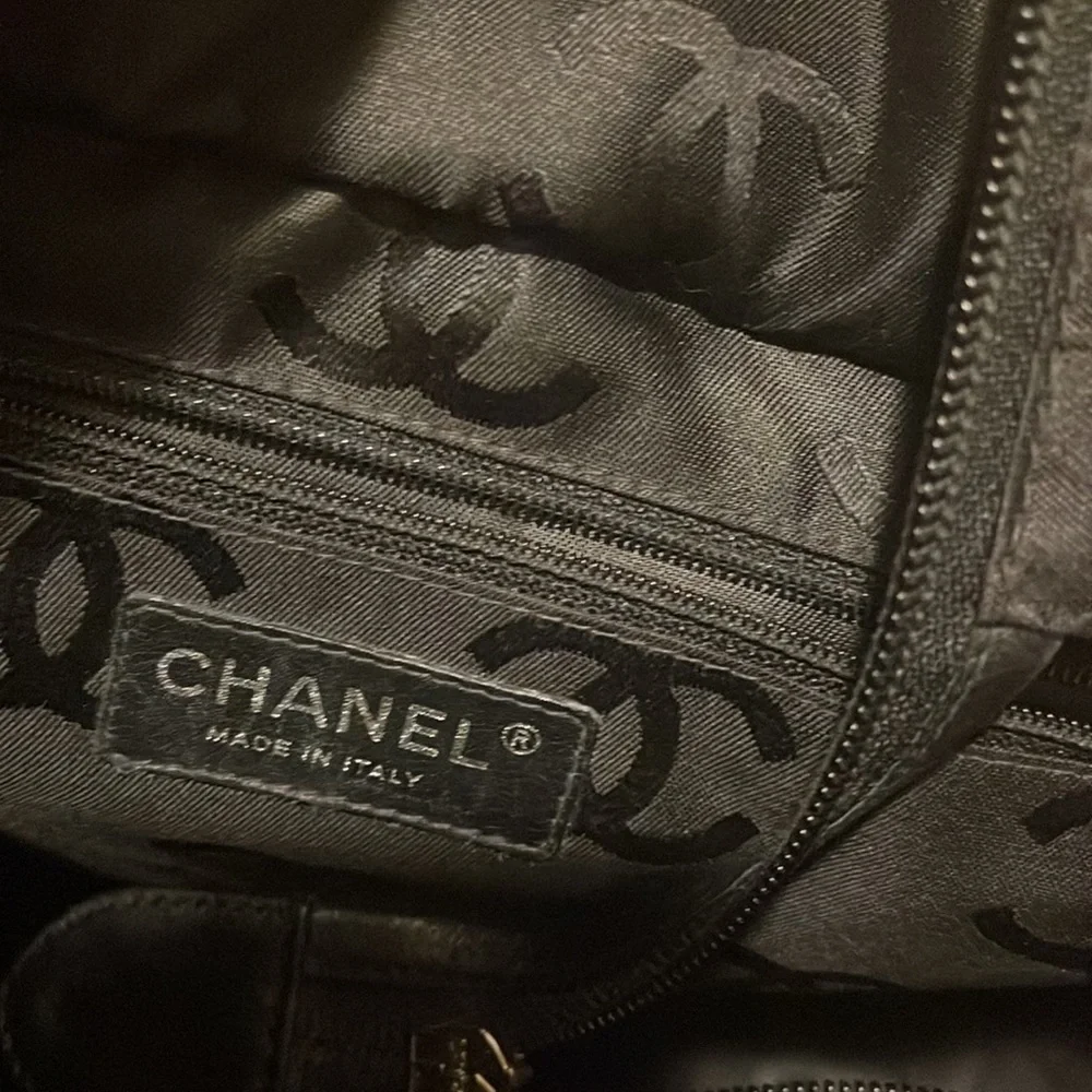 CHANEL Beige Quilted Tote with Black Accents